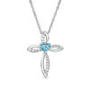 Thumbnail Image 1 of 4.0mm Heart-Shaped Swiss Blue Topaz and Lab-Created White Sapphire Pointed Loop Cross Pendant in Sterling Silver