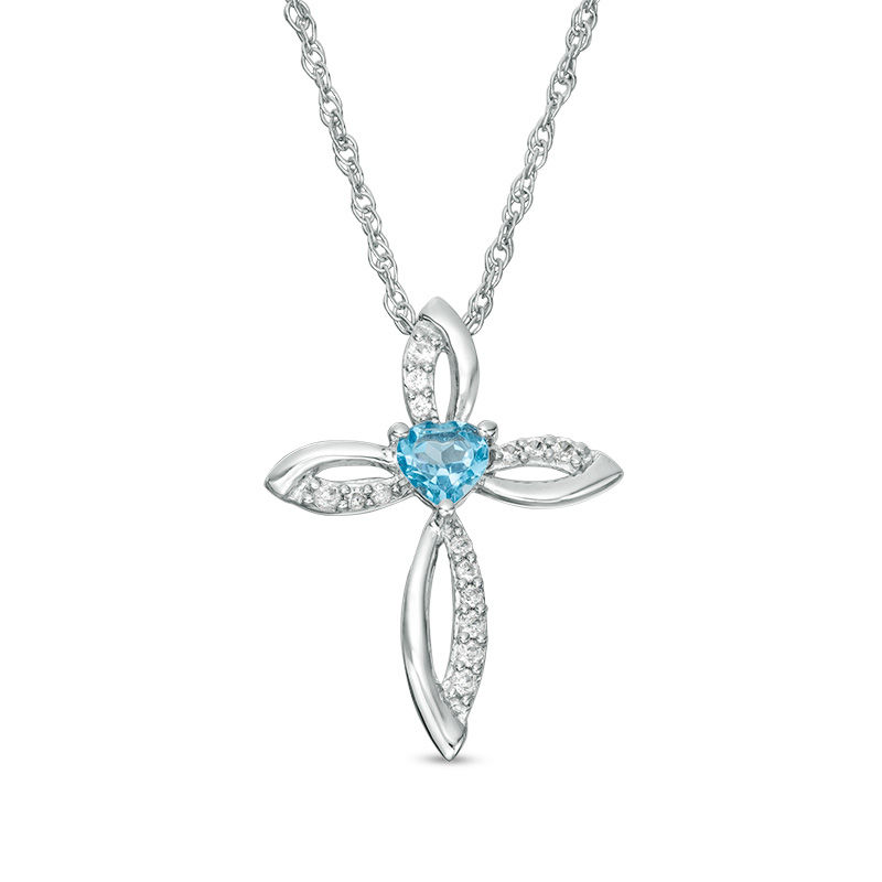 Heart Shape Swiss-Blue Topaz and Diamond Pendant in Sterling Silver