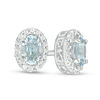 Oval Aquamarine and Lab-Created White Sapphire Frame Stud Earrings in Sterling Silver