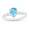 Thumbnail Image 0 of Pear-Shaped Swiss Blue Topaz and Lab-Created White Sapphire Scallop Shank Ring in Sterling Silver
