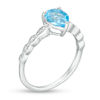 Thumbnail Image 1 of Pear-Shaped Swiss Blue Topaz and Lab-Created White Sapphire Scallop Shank Ring in Sterling Silver