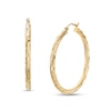 Thumbnail Image 0 of 40.0 x 3.0mm Diamond-Cut Basket Weave Tube Hoop Earrings in 10K Gold