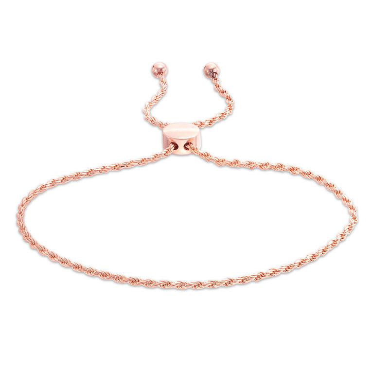 Main Image 1 of 030 Gauge Wheat Chain Bolo Bracelet in 10K Rose Gold - 9"