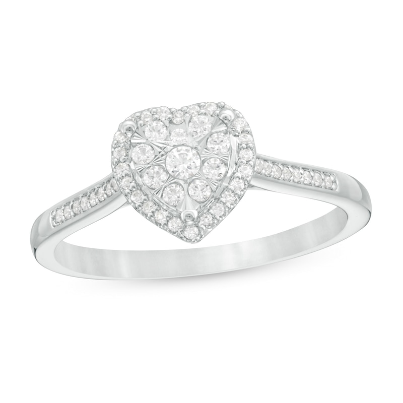 Main Image 1 of 1/4 CT. T.W. Composite Diamond Heart-Shaped Frame Ring in 10K White Gold