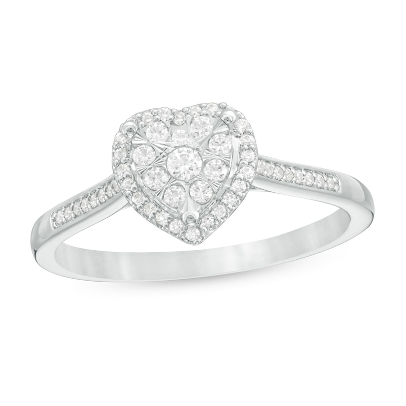 1/4 CT. T.W. Composite Diamond Heart-Shaped Frame Ring in 10K White ...