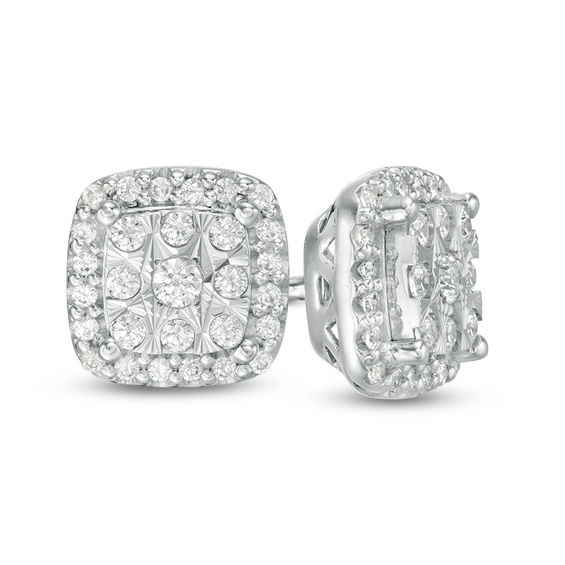 1/4 CT. T.W. Composite Diamond Cushion Frame Stud Earrings in 10K White Gold 1/4 CT. T.W. Composite Diamond Cushion Frame Stud Earrings in 10K White Gold