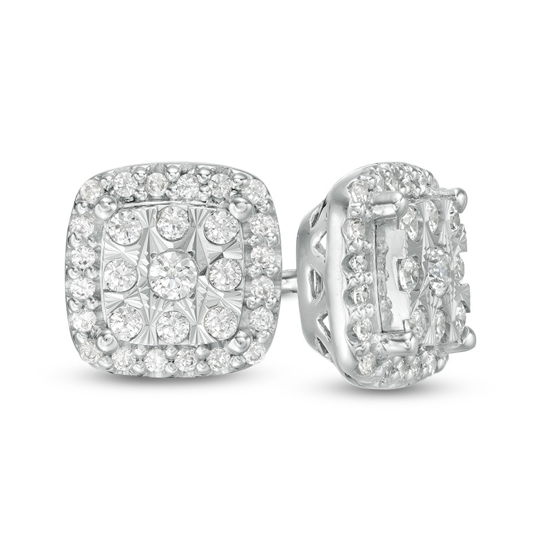 Main Image 1 of 1/4 CT. T.W. Cushion-Shaped Multi-Diamond Cushion Frame Stud Earrings in 10K White Gold