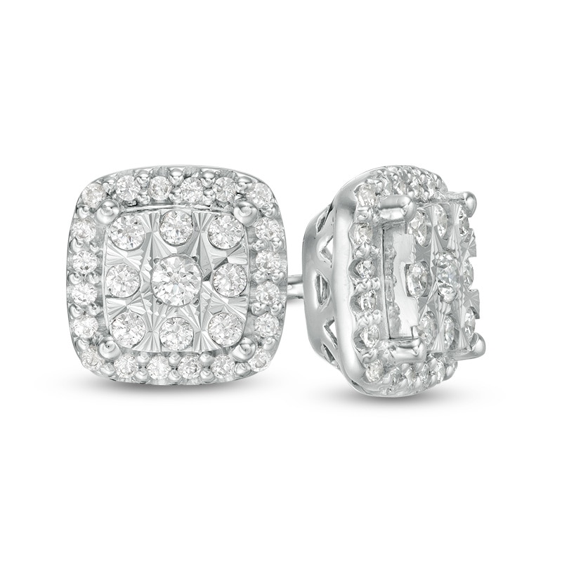 1/4 CT. T.W. Cushion-Shaped Multi-Diamond Cushion Frame Stud Earrings in 10K White Gold