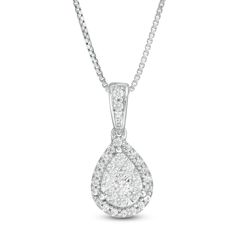 Main Image 1 of 1/4 CT. T.W. Composite Diamond Pear-Shaped Frame Pendant in 10K White Gold
