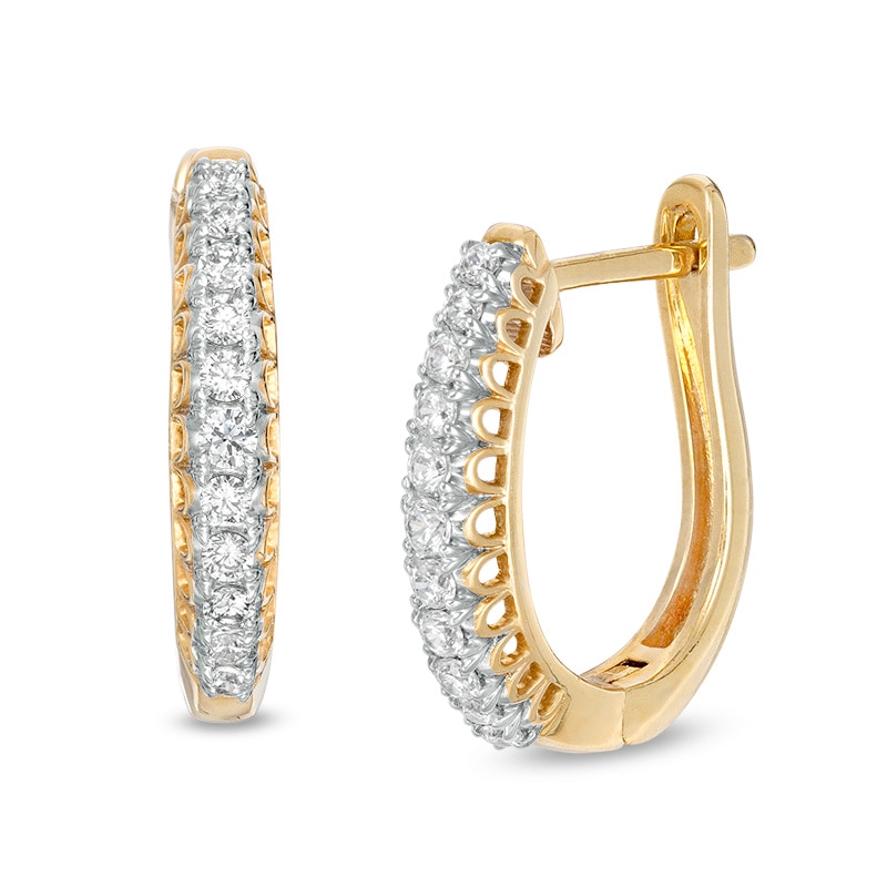 Main Image 1 of 1/4 CT. T.W. Diamond Hoop Earrings in 10K Gold