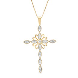 1/2 CT. T.W. Diamond Ornate Vintage-Style Cross Pendant in 10K Gold