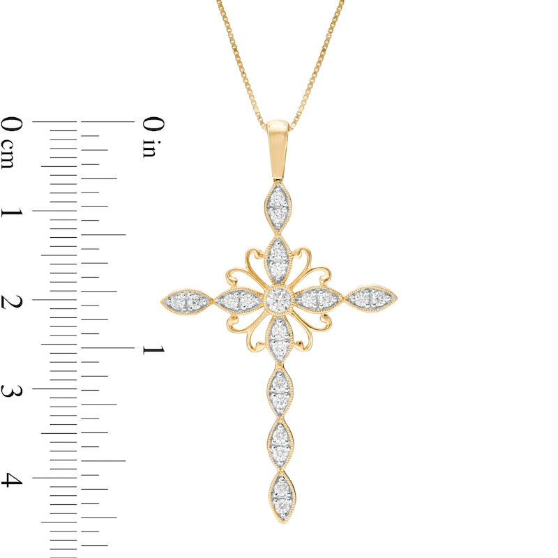 1/2 CT. T.W. Diamond Ornate Vintage-Style Cross Pendant in 10K Gold