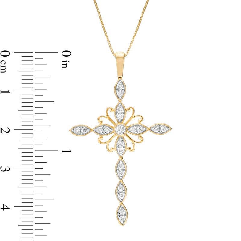 1/2 CT. T.W. Diamond Ornate Vintage-Style Cross Pendant in 10K Gold