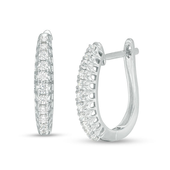 1/4 CT. T.W. Diamond Hoop Earrings in 10K White Gold