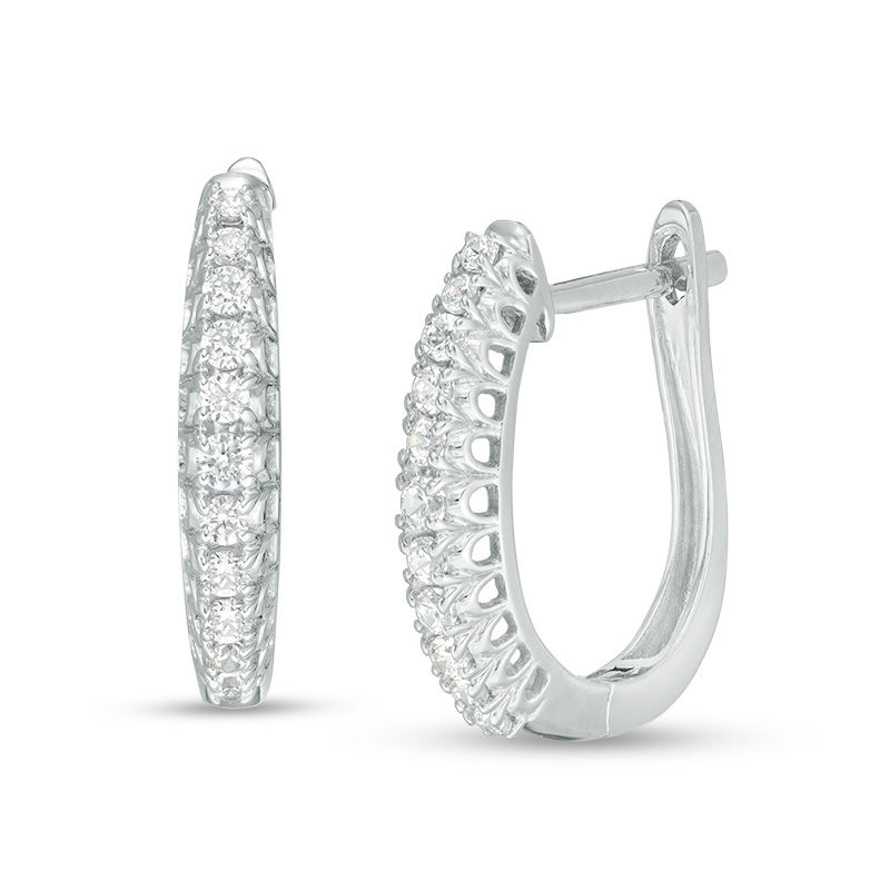 Main Image 1 of 1/4 CT. T.W. Diamond Hoop Earrings in 10K White Gold
