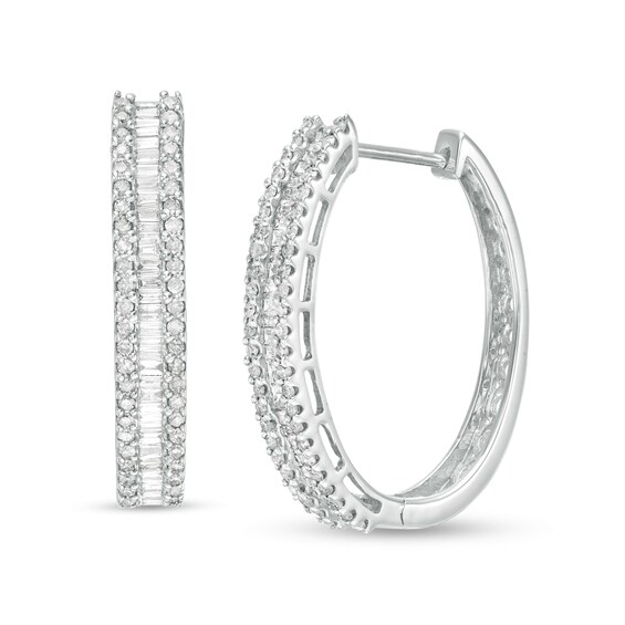3/4 CT. T.W. Composite Diamond Hoop Earrings in 10K White Gold 3/4 CT. T.W. Composite Diamond Hoop Earrings in 10K White Gold