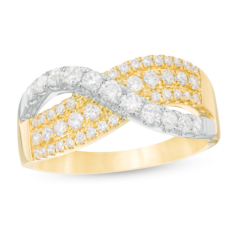 Main Image 1 of 3/4 CT. T.W. Diamond Multi-Row Crossover Ring in 10K Two-Tone Gold