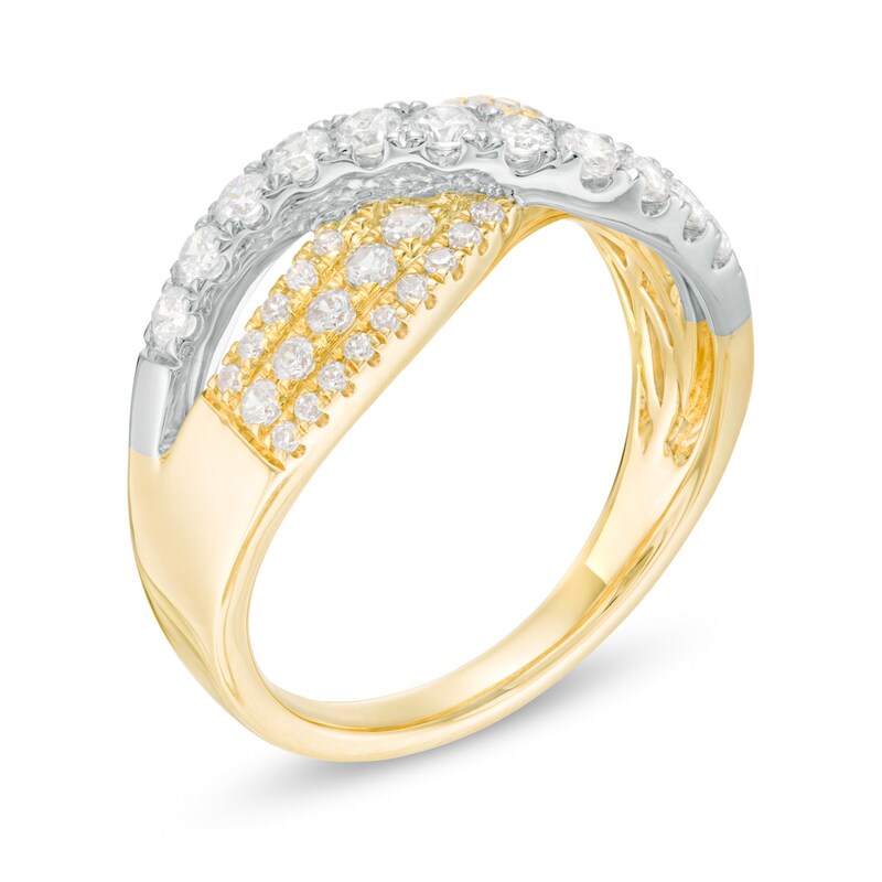 Main Image 2 of 3/4 CT. T.W. Diamond Multi-Row Crossover Ring in 10K Two-Tone Gold