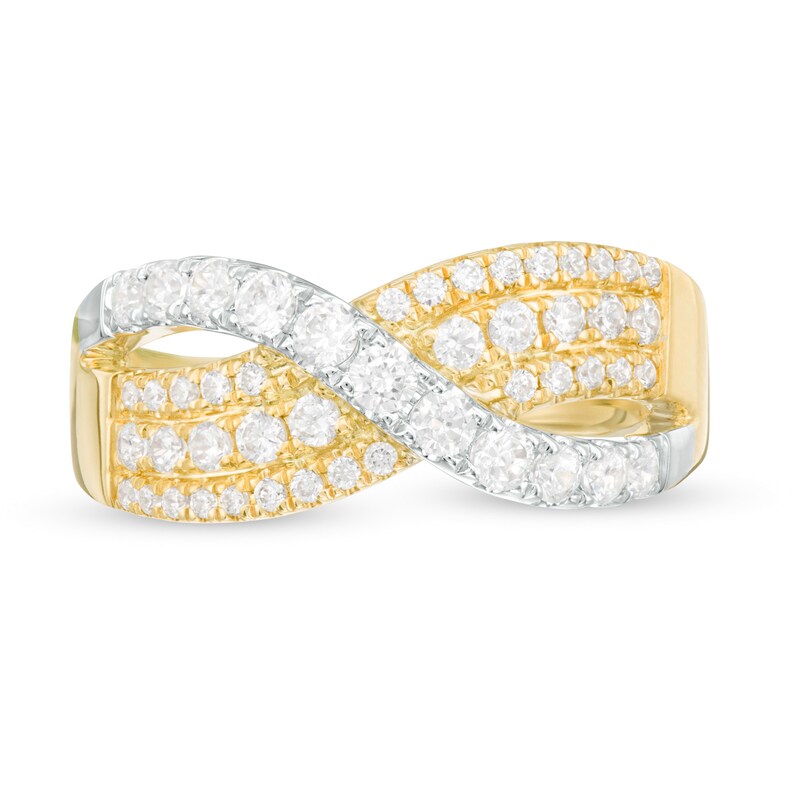 Main Image 3 of 3/4 CT. T.W. Diamond Multi-Row Crossover Ring in 10K Two-Tone Gold