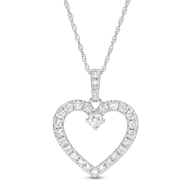 Main Image 1 of 1/2 CT. T.W. Diamond Heart Pendant in 10K White Gold