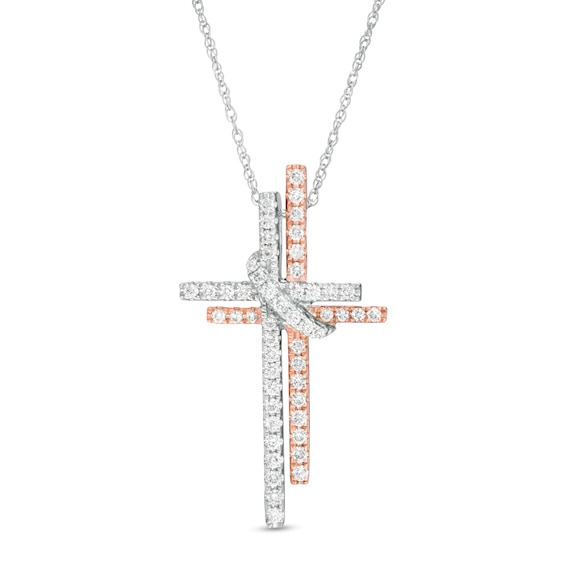 3/8 CT. T.W. Diamond Double Cross Sash Pendant in 10K TwoTone Gold Zales Outlet