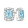 Thumbnail Image 0 of Oval Swiss Blue Topaz and Lab-Created White Sapphire Cushion Frame Stud Earrings in Sterling Silver