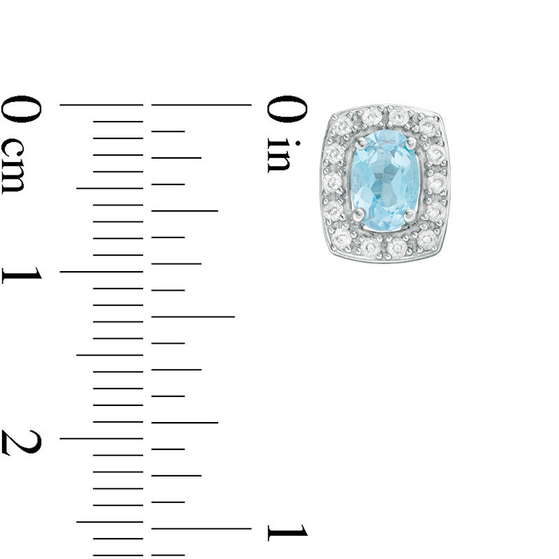 Oval Swiss Blue Topaz and Lab-Created White Sapphire Cushion Frame Stud Earrings in Sterling Silver