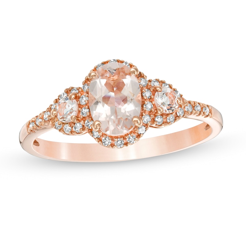 Main Image 1 of Oval Morganite and 1/10 CT.  T.W. Diamond Frame Ring in 10K Rose Gold