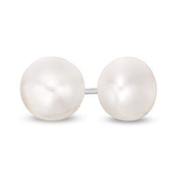 7.5 - 8.0mm Button Cultured Freshwater Pearl Stud Earrings in Sterling Silver