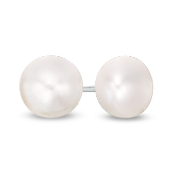 7.5 - 8.0mm Button Cultured Freshwater Pearl Stud Earrings in Sterling Silver 7.5 - 8.0mm Button Cultured Freshwater Pearl Stud Earrings in Sterling Silver