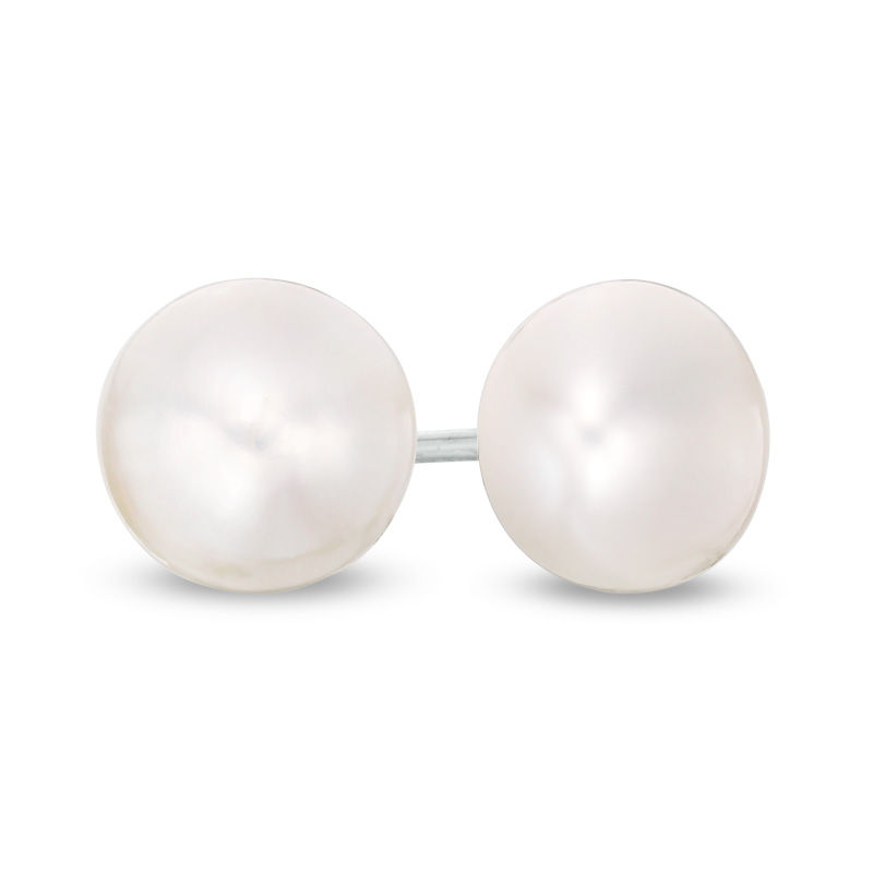 Main Image 1 of 7.5-8.0mm Button Freshwater Cultured Pearl Stud Earrings in Sterling Silver