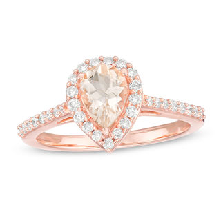 Pear-Shaped Morganite and 1/3 Diamond Frame Ring in 10K
