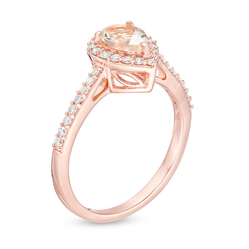 Pear-Shaped Morganite and 1/3 CT. T.W. Diamond Frame Ring in 10K Rose Gold