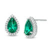 Thumbnail Image 1 of Pear-Shaped Lab-Created Emerald and White Sapphire Frame Stud Earrings in Sterling Silver