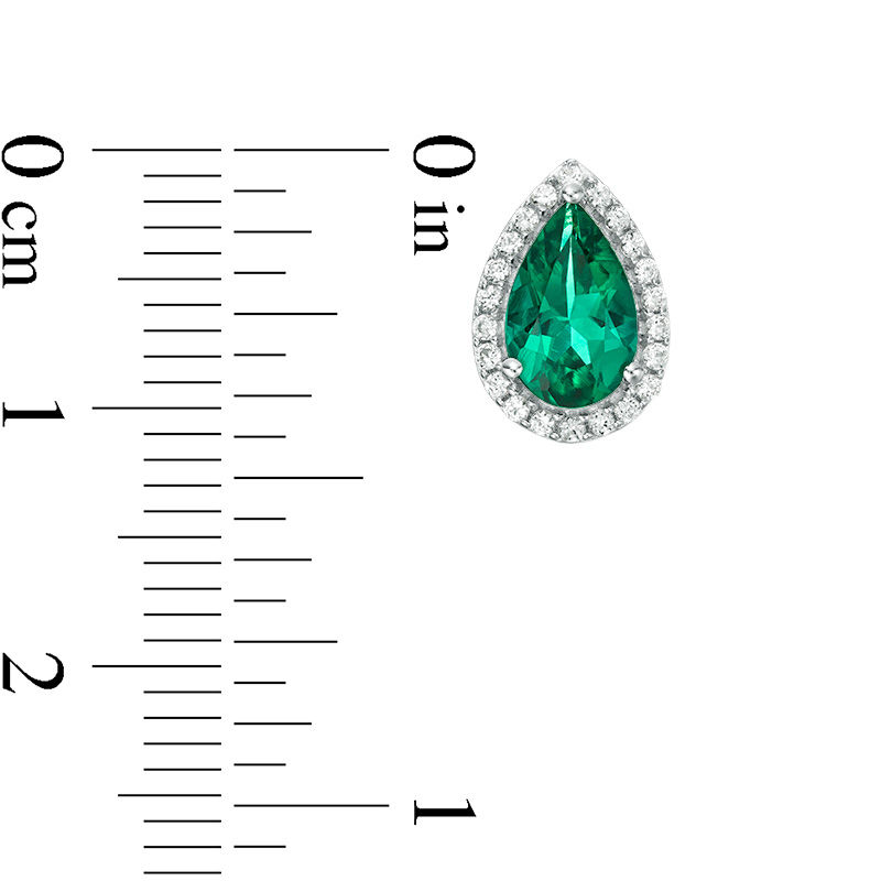 Pear-Shaped Lab-Created Emerald and White Sapphire Frame Stud Earrings in Sterling Silver