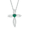 Thumbnail Image 0 of 4.0mm Heart-Shaped Lab-Created Emerald and White Sapphire Pointed Loop Cross Pendant in Sterling Silver
