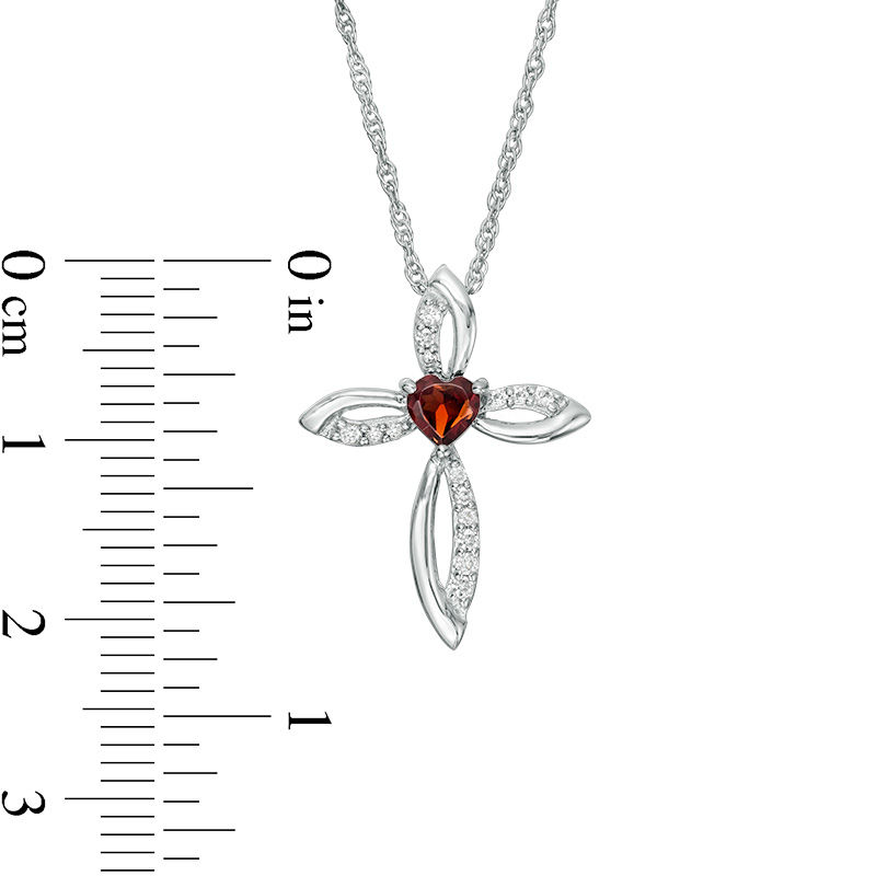 Main Image 2 of 4.0mm Heart-Shaped Garnet and Lab-Created White Sapphire Pointed Loop Cross Pendant in Sterling Silver
