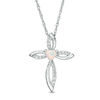 Thumbnail Image 1 of 4.0mm Heart-Shaped Lab-Created Opal and White Sapphire Pointed Loop Cross Pendant in Sterling Silver