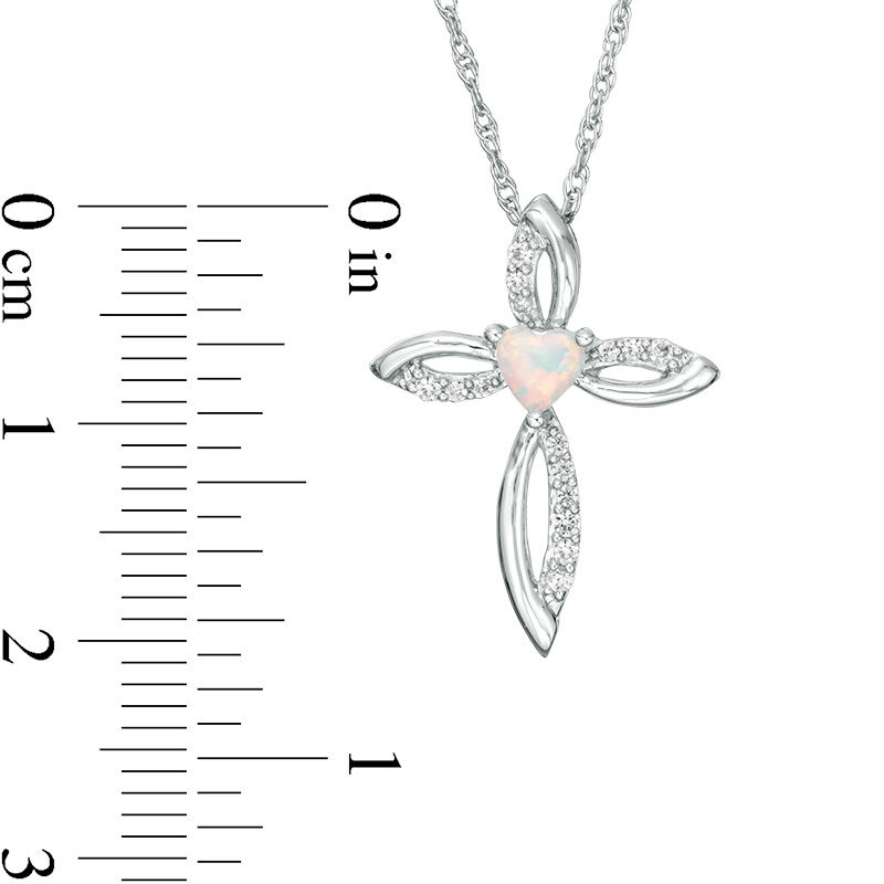 4.0mm Heart-Shaped Lab-Created Opal and White Sapphire Pointed Loop Cross Pendant in Sterling Silver