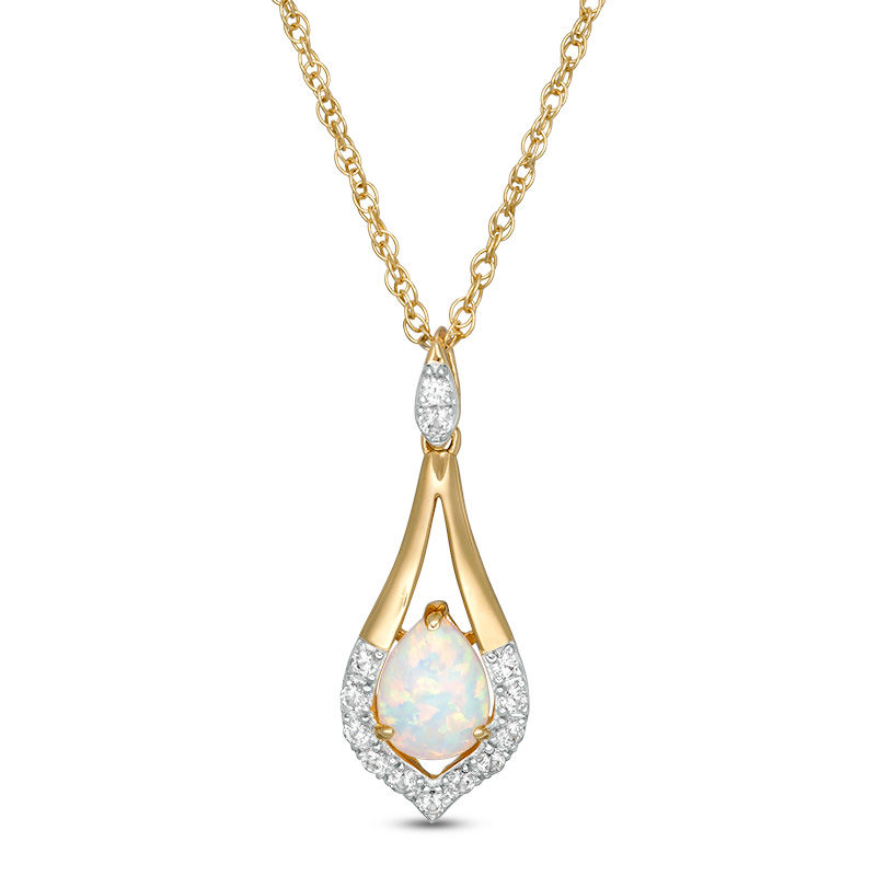 Oval Lab-Created Opal and White Sapphire Teardrop Pendant in Sterling Silver with 14K Gold Plate