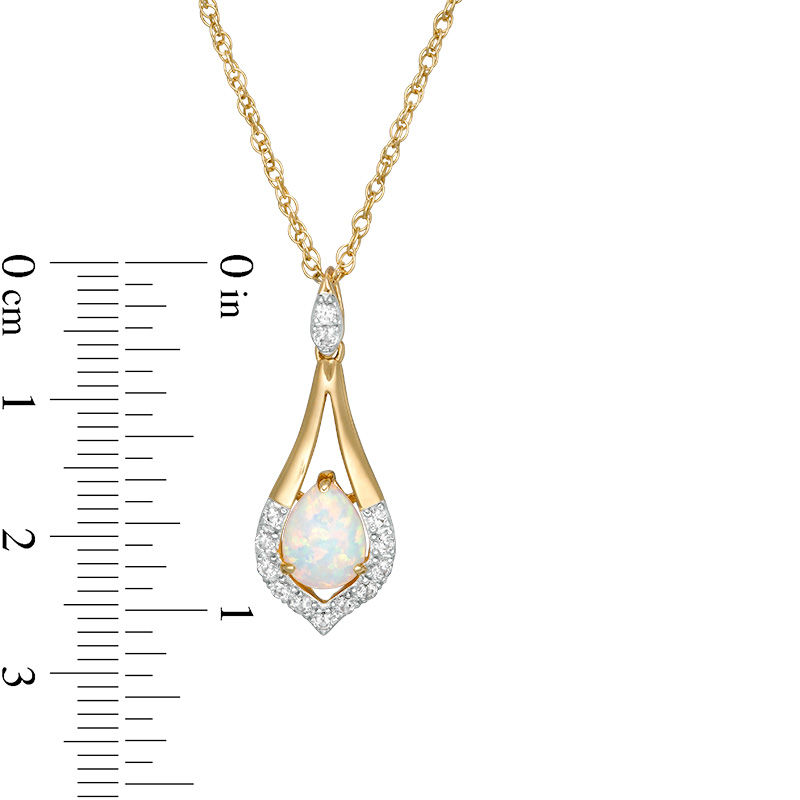 Main Image 2 of Oval Lab-Created Opal and White Sapphire Teardrop Pendant in Sterling Silver with 14K Gold Plate