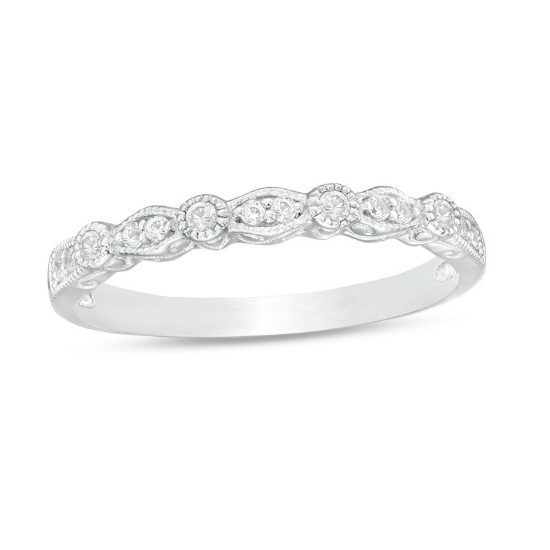 Lab-Created White Sapphire Geometric Pattern Vintage-Style Stackable Ring in Sterling Silver