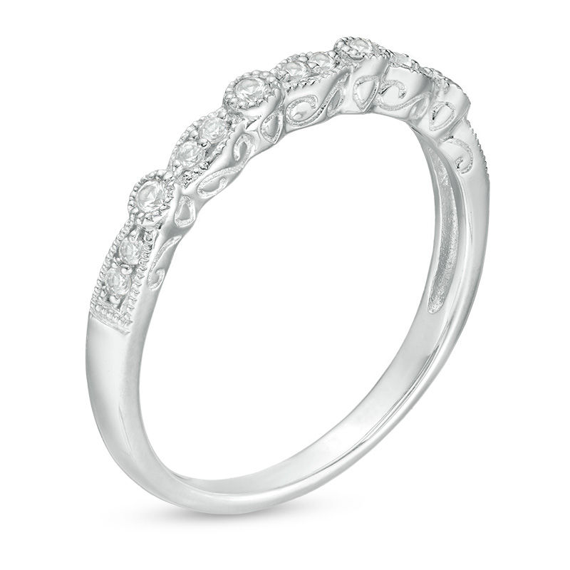 Lab-Created White Sapphire Geometric Pattern Vintage-Style Stackable Ring in Sterling Silver