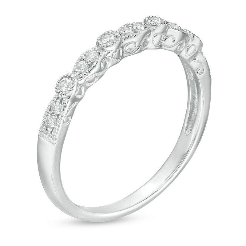 Main Image 2 of Lab-Created White Sapphire Geometric Pattern Vintage-Style Stackable Ring in Sterling Silver