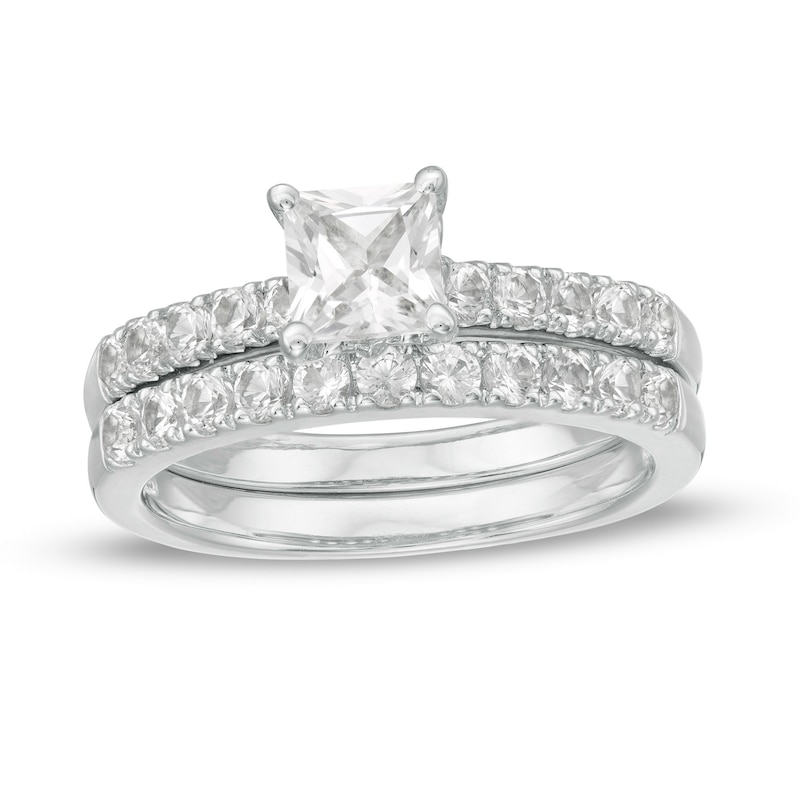 5.0mm Princess-Cut Lab-Created White Sapphire Bridal Set in Sterling Silver