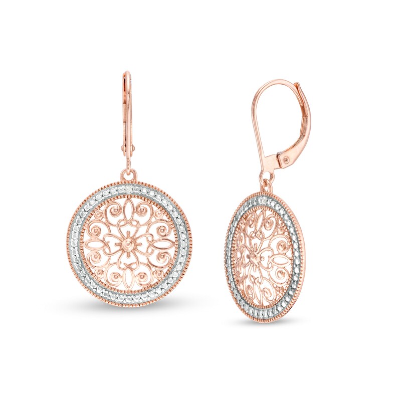 Main Image 1 of Diamond Accent Filigree Vintage-Style Circle Drop Earrings in 10K Rose Gold