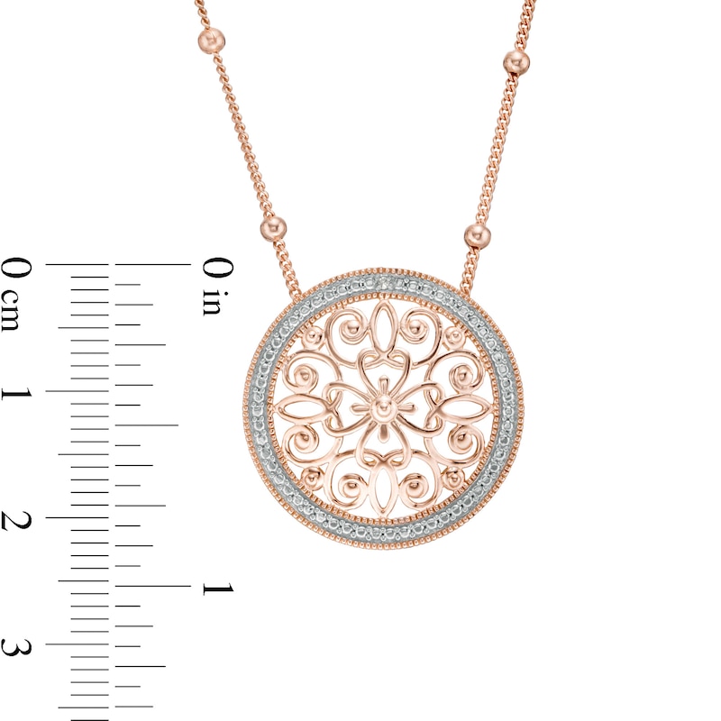 Diamond Accent Filigree Vintage-Style Circle Necklace in 10K Rose Gold