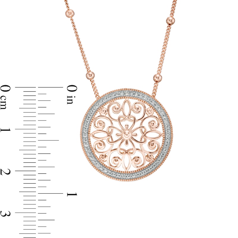 Main Image 2 of Diamond Accent Filigree Vintage-Style Circle Necklace in 10K Rose Gold