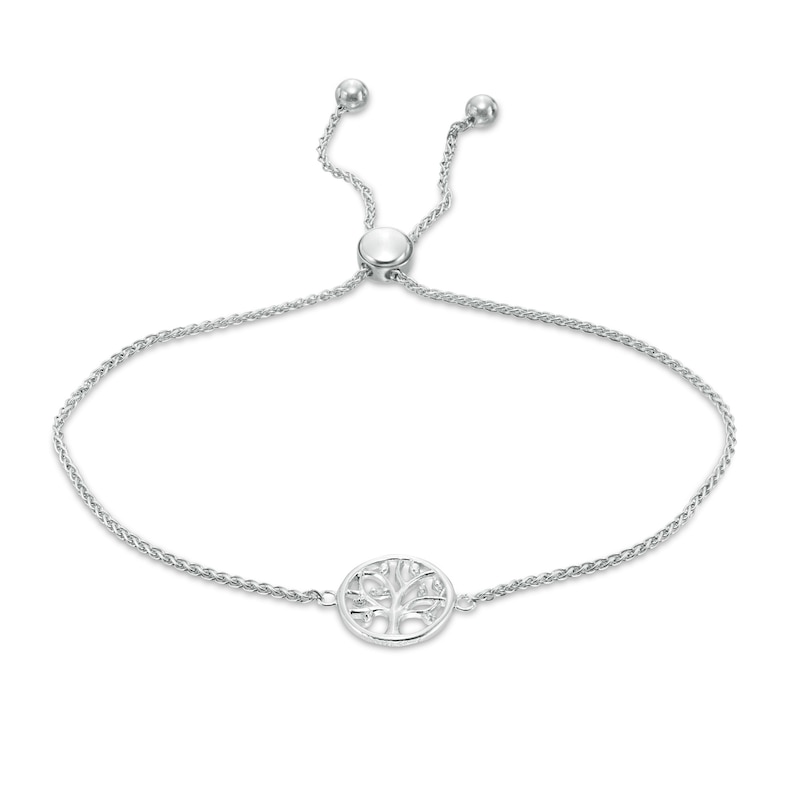 Diamond Accent Tree of Life Bolo Bracelet in Sterling Silver - 9.0"
