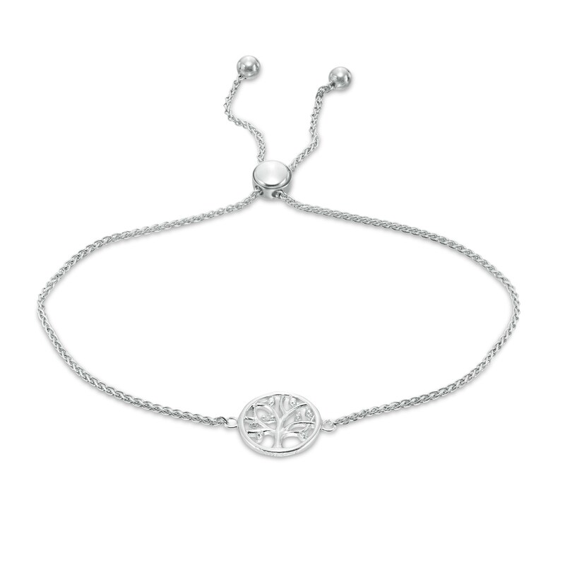 Main Image 1 of Diamond Accent Tree of Life Bolo Bracelet in Sterling Silver - 9.0"
